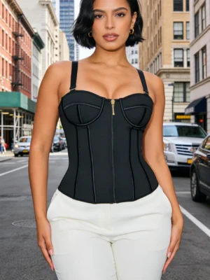 zip front corset top black